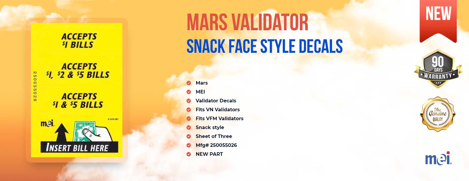 Mars Bill Validator Decals