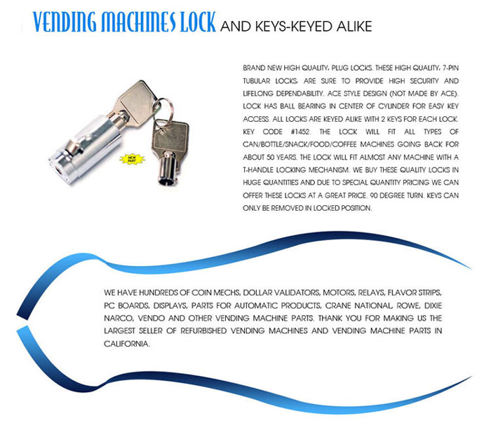 Tubular Plug locks for vending machines keyed alike